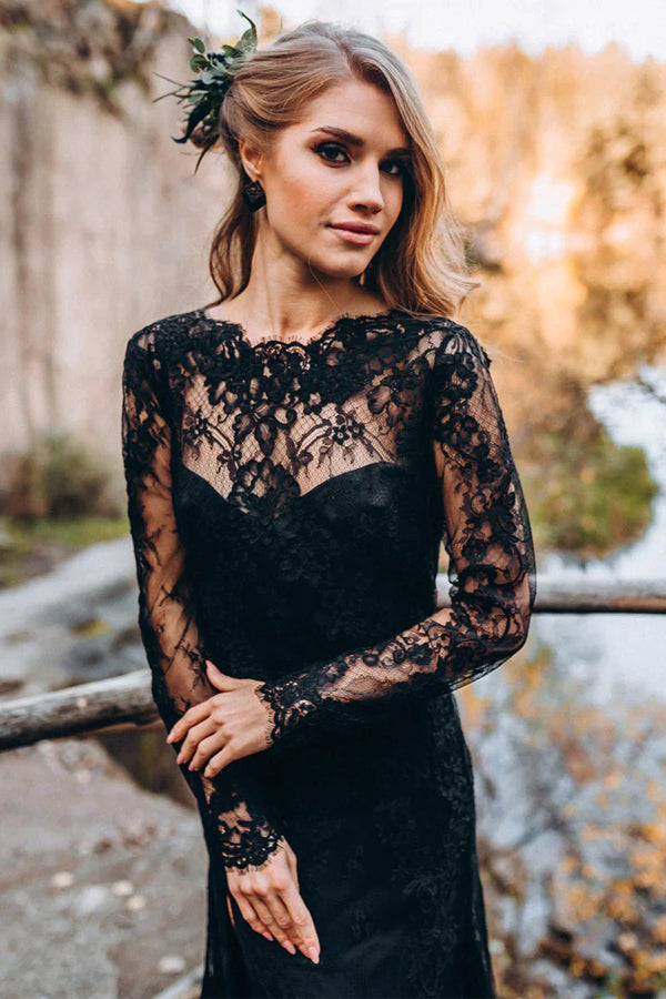 lace sleeve dress black